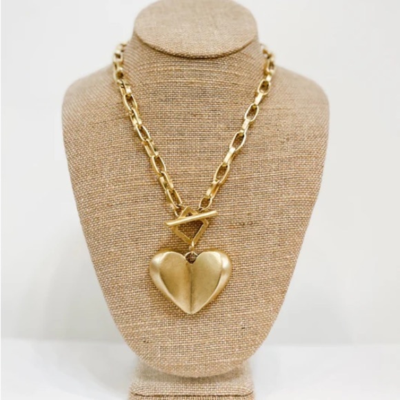 Split Heart Gold Chunky Pendant Necklace - Picture 1 of 5